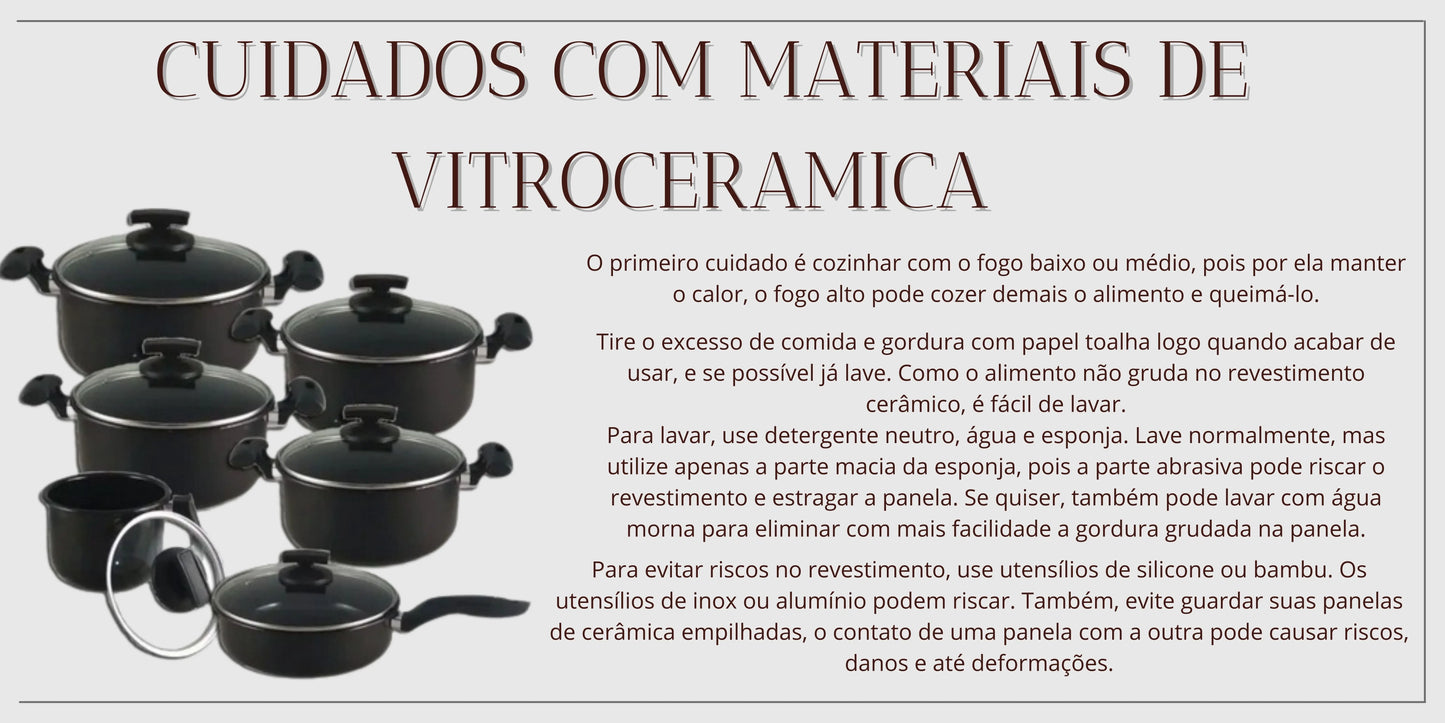 Jogo de 6 Panelas de Cerâmica – Indução, Cooktop e Lenha