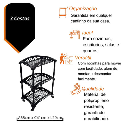 Rack de Armazenamento Organizador Telado Vertical com 3 Cestos – Praticidade e Organização