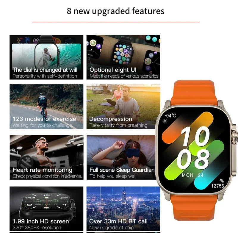 Smartwatch T900 U2 – Chamada Bluetooth, Carregamento sem fio, NFC, GPS, Jogos, 49mm