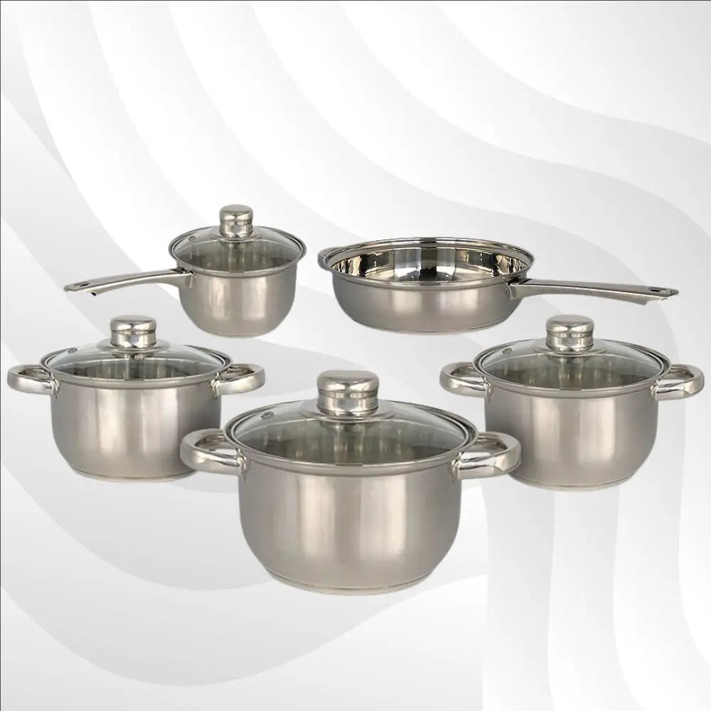 Conjunto de Panelas em Aço Inox com Tampa de Vidro – 5 Peças Gourmet