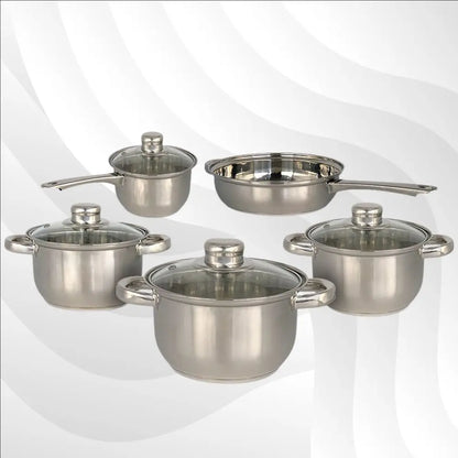 Conjunto de Panelas em Aço Inox com Tampa de Vidro – 5 Peças Gourmet